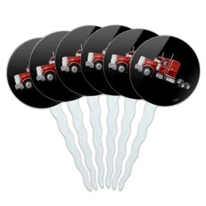 Semi Tractor Trailer Truck Trucker Cupcake Picks Toppers Decoration Set of 6 - Picture 1 of 7