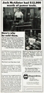 Anuncio impreso vintage 1980 Shopsmith Mark V Jack McAlister $12000 herramientas eléctricas vendidas - Imagen 1 de 2