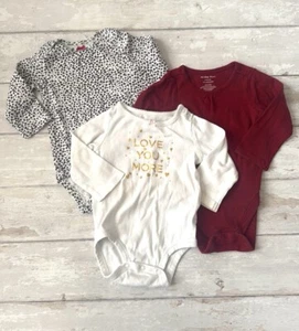 Carters 12m Baby Girl Long Sleeve One Piece Bodysuits 3 Pk Leopard Maroon White - Picture 1 of 4
