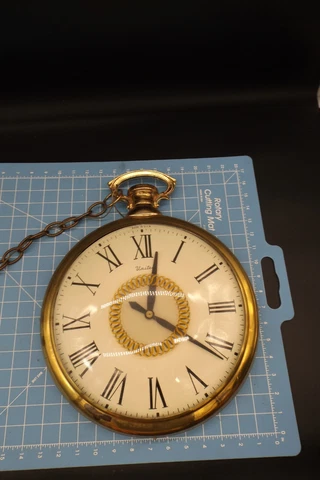 Vintage 1950s Large Brass Pocket Watch Wall Clock UNITED No. 47 Cover