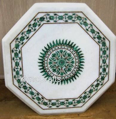 15 x 15 Inches Malachite Stone Inlay Work Coffee Table Top Marble Corner table - Image 1 of 4