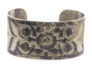 Breiter Armreif - Silber - Niello Tula (Makel) - Nordafrika Handarbeit Alt - 42g - Foto 1 di 6