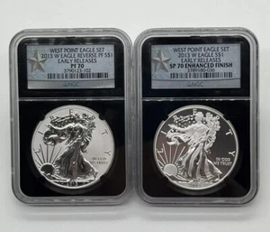 2013 W REVERSE PROOF SILVER EAGLE NGC PF70 & ENHANCED SP70 2 COIN WEST POINT SET - Picture 1 of 2