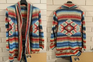POLO Ralph Lauren GRADE B+"Aztec Southwestern NAVAJO Silk Linen Open Cardigan(S) - Picture 1 of 15