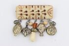 2" Chunky Vintage Neiman Marcus Ann Cichon Dallas Carved Brooch W/ Dangle Charms