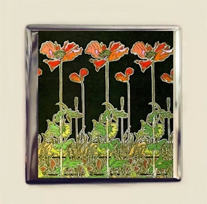 Art Nouveau Poppies Cigarette Case Business Card ID Holder Wallet Flowers Deco - Picture 1 of 4