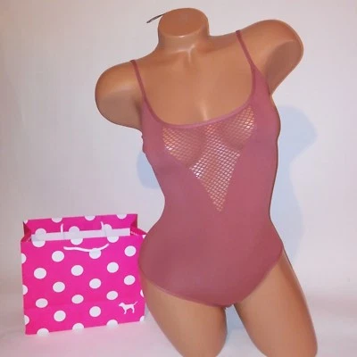 Victoria Secret ROSA Body Malla Elástico A Presión Entrepierna Lencería Peluche Una Pieza Foto 1 de 4