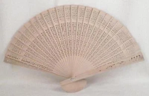 Vintage Hand Fan Balsa Wood Filagree Pierced Folding #4 As Is - Picture 1 of 4