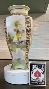 Hand Painted Nippon Vase 11" Molded in Relief Blown Out Scenic Antique - Picture 1 of 17