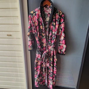 Vintage Robe Floral Print Victoria's Secret Cotton Belt P/S Long Wrap Pockets - Picture 1 of 17
