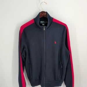 Vintage Polo By Ralph Lauren Fleece Full Zip Track Jacket Navy Blue Red Size L - Picture 1 of 8