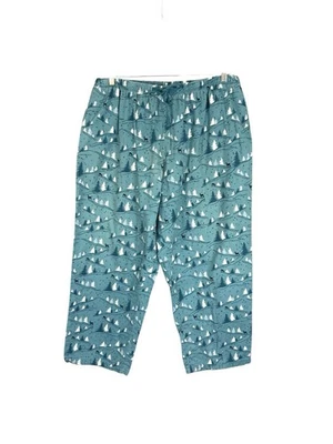 LL Bean Women's XL REG Cotton Flannel Pajama Lounge Pants Teal Trees Deer - Image 1 of 4