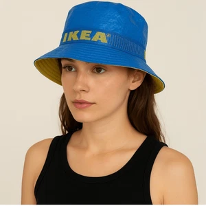 IKEA Limited Edition KNORVA Bucket Hat Blue logo yellow waterproof rain cap OS - Picture 1 of 9