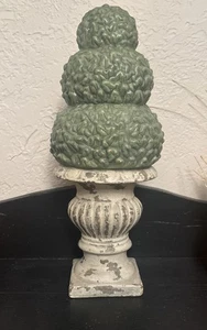 Terrakotta Keramik Runde Kugel Topiary 14" Vintage Splitt Grün Creme Urne - Bild 1 von 7