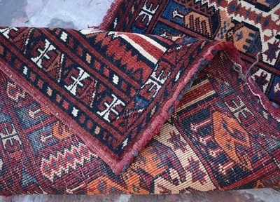 Antique Afghan Turkmen Runner Rug 2x6 Unique Handmade Geometric Tribal Small Rug - Image 1 of 4