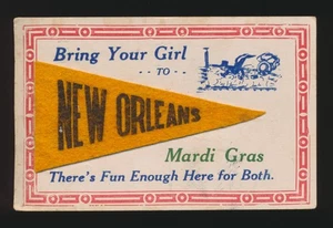 Postal banderín de fieltro Bring Your Girl to New Orleans Louisiana Mardi Gras c1917 - Imagen 1 de 2