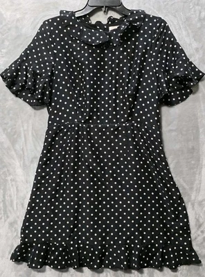 Mini Vestido para Mujer Traffic People L Negro Lunares Volantes Retro Mezcla Seda Foto 1 de 4