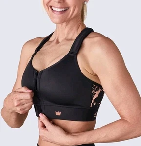 Shefit Flex Sports Bra High Impact Zip Front Black Gold Adjustable 110003 Sz S - Picture 1 of 7