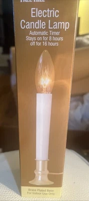 9” Window Candle Lamp 8-Hour Timer 5’ Cord Brass Plated Base Indoor NEW BOXED - Image 1 of 4