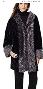 Adrienne landau faux fur Kimono Coat Jacket Large  - Picture 1 of 4
