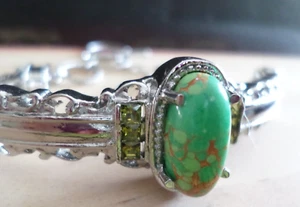 Faux Turquoise Faux Peridot Boho Boutique Bracelet 7" Adjustable Fashion Jewlery - Picture 1 of 10