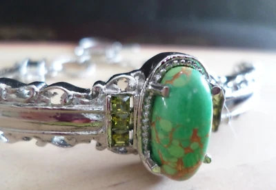 Faux Turquoise Faux Peridot Boho Boutique Bracelet 7" Adjustable Fashion Jewlery - Image 1 of 4