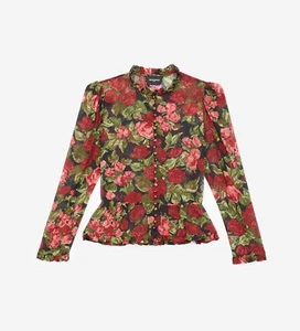The Kooples Red & Black Floral Silk-Blend Peplum Blouse  Size 8 - Picture 1 of 9