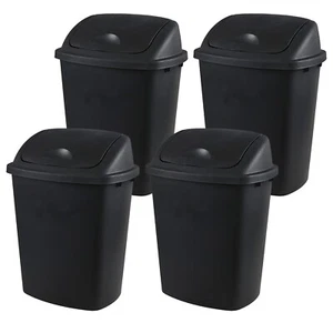 Kekow 10 Gallon Plastic Trash Can with Swing Lid, Swing-Top Garbage Can, Black - Picture 1 of 10