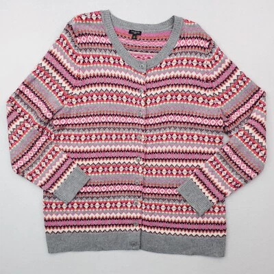 Suéter Talbots Mujer 1X Plusa Rosa Gris Cárdigan Mezcla Lana Geométrico Colorido Foto 1 de 4