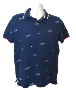 Tommy Hilfiger Blue White and Red Short Sleeve Polo Logo Shirt Large Slim Fit - Picture 1 of 6