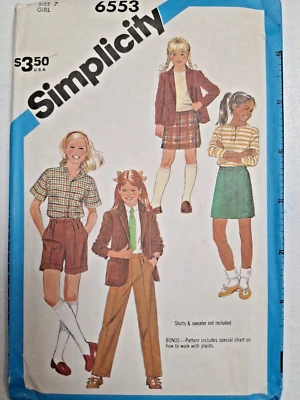Pants Blazer Jacket Shorts Skirt Girls 7 Simplicity 6553 Sewing Pattern FF VTG - Image 1 of 4