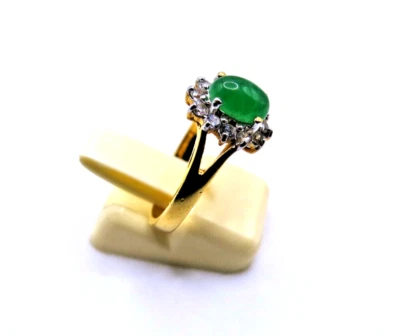 Anillo de flores de plata de ley chapado en oro 925 con jade y circonita cúbica blanca para mujer talla 6,5 Foto 1 de 4