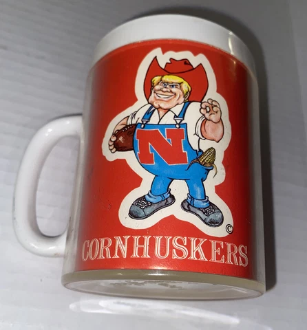 Vintage Nebraska Cornhuskers Football Thermo Serv Mug Westbend USA made Cup Red Cover
