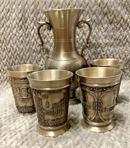 Rein Zinn Etain 95% Pewter Cup Goblet Set Pitcher 5 Pieces Steam Locomotive - Picture 1 of 24