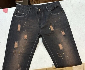 Women's Black Denim Jeans Brushed Ripped Distressed Womens Pants 34x26 - Picture 1 of 11
