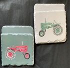 Green & Red Tractor Slate Coasters Set Of 4