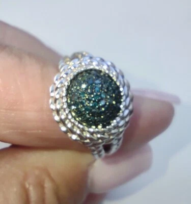 NUEVO .20ct Genuino Afinidad Diamante Azul Racimo Pavé .925 Anillo Plata Esterlina Foto 1 de 4