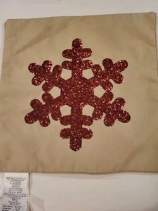 Pillow Cover Red Sequin Snowflake 17 x17 NWT Holiday Winter Xmas - Picture 1 of 3