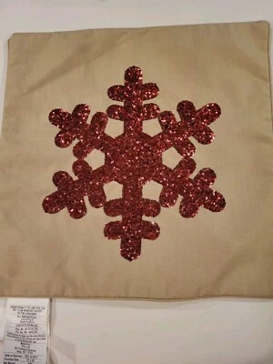 Pillow Cover Red Sequin Snowflake 17 x17 NWT Holiday Winter Xmas - Image 1 of 3