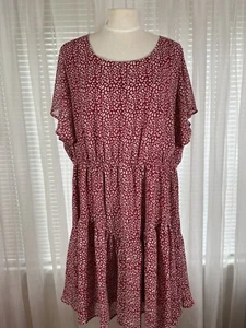 Nemidor Dress Red Print Round Neck Flutter Sleeve Chiffon Ruffle Plus Size 22 - Picture 1 of 24