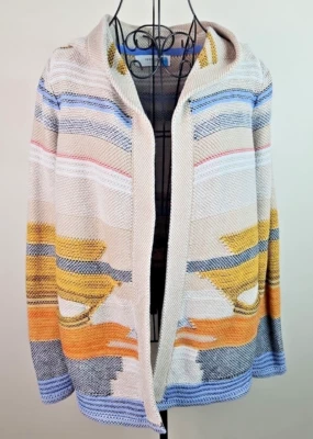 Anthro Sparrow Sweater Women L Open Front Cardigan Fair Isle Knit Cream Yellow  - Image 1 of 4