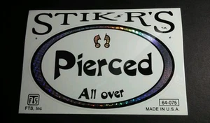 PIERCED ALL OVER OVAL WHITE STIK-R'S METALLIC B&W 4"x6" PIERCING  STICKER - Picture 1 of 1