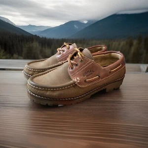 Vintage Camel Boots Low Top Lug Sole Leather Shoes 4.5 Rare Size Good Shape - Picture 1 of 11