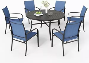7Pcs Outdoor Furniture Set Patio Dining Set Chairs & Round Table w/Umbrelle Hole - Picture 1 of 11
