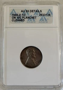 1959-D Error SILVER Penny 1c ANACS AU55 Details CLEANED - Picture 1 of 2