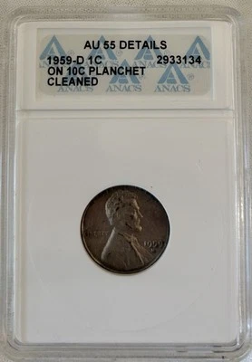 1959-D Error SILVER Penny 1c ANACS AU55 Details CLEANED - Image 1 of 2