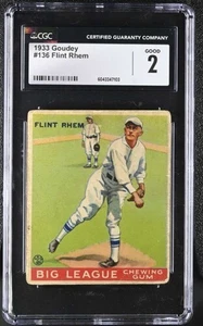 1933 GOUDEY #136 FLINT RHEM CGC 2 GOOD RC ROOKIE PHILLIES 5752 - Picture 1 of 2
