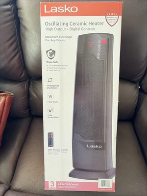 Lasko CT22835 1500W Oscillating Ceramic Tower Space Heater, Black, w/remote - Image 1 of 2