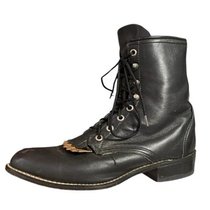 Vintage Laredo Western Boots Black Leather Lace Roper Riding Womens 8 W Kiltie - Picture 1 of 10