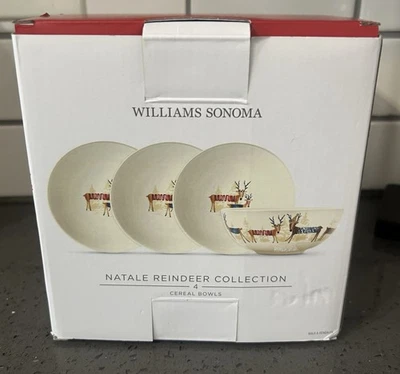 Williams Sonoma Natale Reno Navidad Cereal Cuencos Juego de 4 NUEVO Foto 1 de 4
